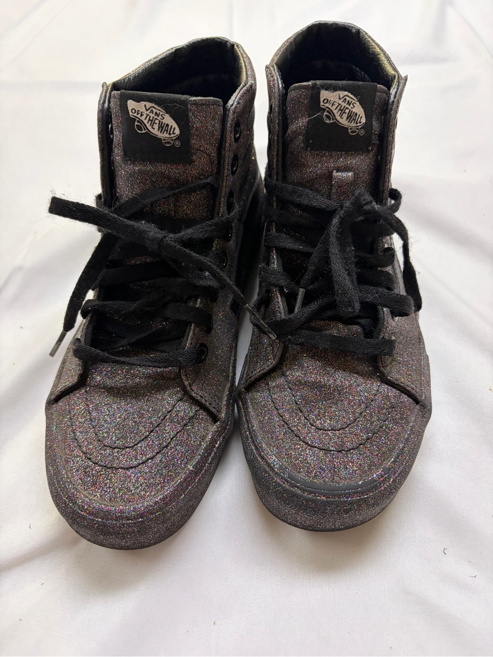 Vans High-Top Glitter Sneakers - Black with Iridescent Sparkle